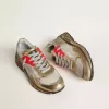 Dad-Star voor dames van mesh en goudkleurig leer met witte leren ster