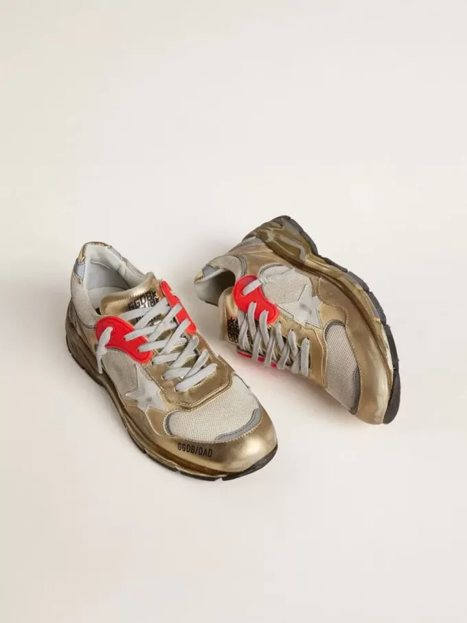 Dad-Star voor dames van mesh en goudkleurig leer met witte leren ster
