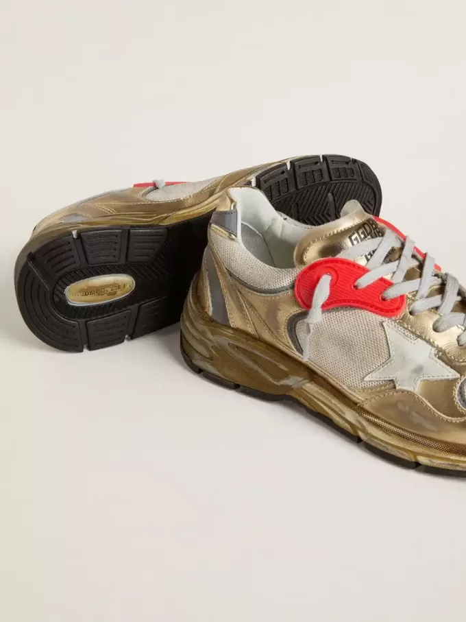 Dad-Star voor dames van mesh en goudkleurig leer met witte leren ster