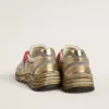 Dad-Star voor dames van mesh en goudkleurig leer met witte leren ster