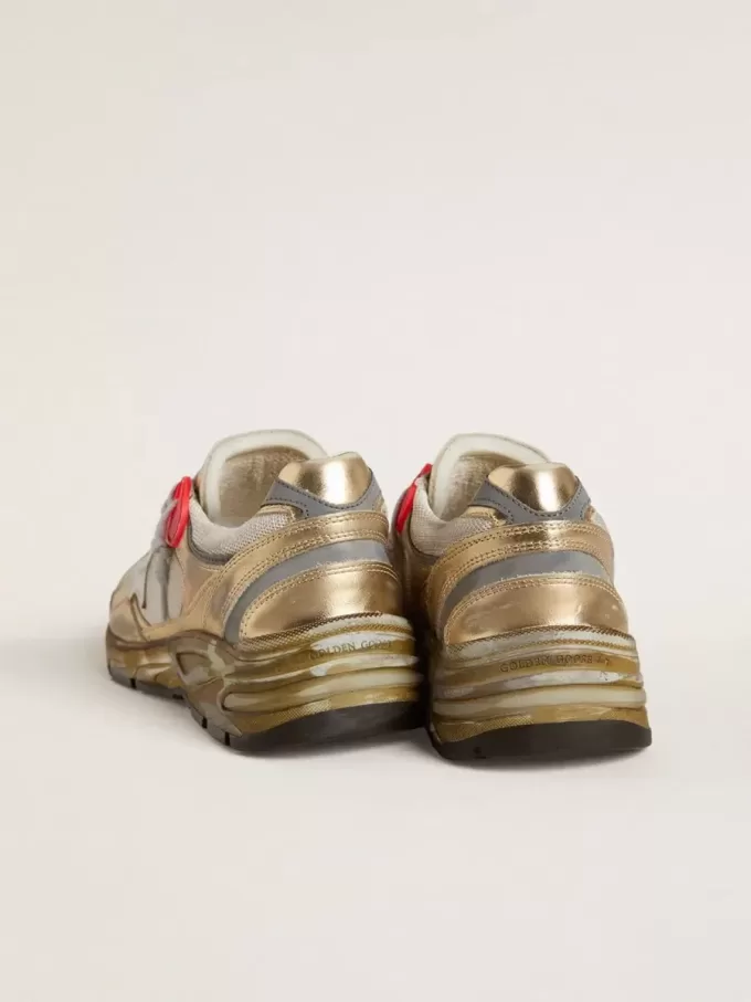 Dad-Star voor dames van mesh en goudkleurig leer met witte leren ster