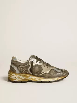 Dad-Star voor dames van suède en nylon met kaki leren ster en hielstuk