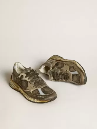 Dad-Star voor dames van suède en nylon met kaki leren ster en hielstuk