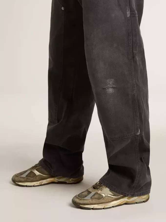 Dad-Star voor dames van suède en nylon met kaki leren ster en hielstuk