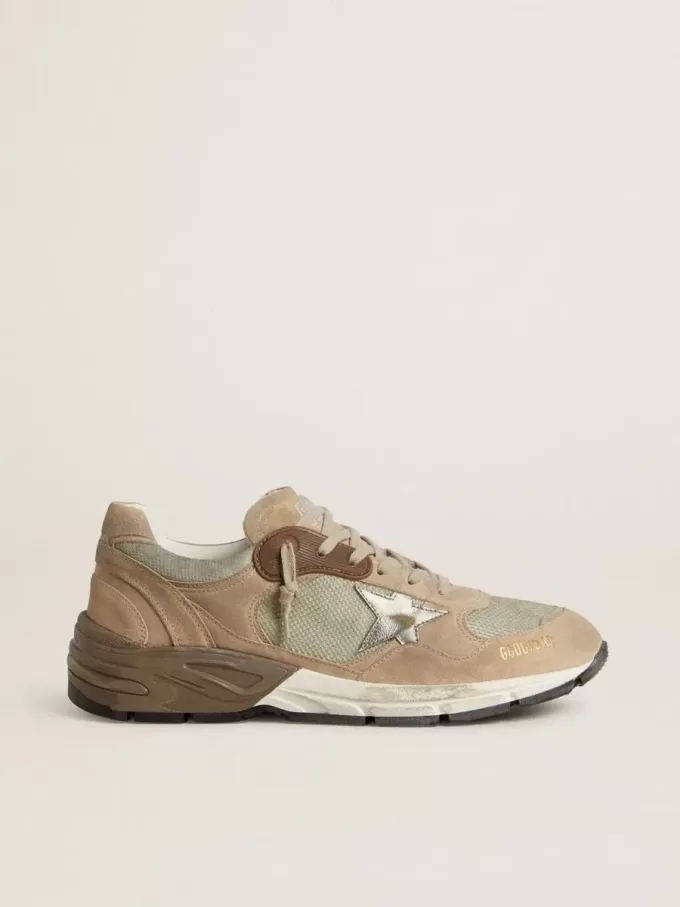 Dad-Star voor heren in beige mesh en suède met zilveren leren ster