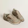 Dad-Star voor heren in beige mesh en suède met zilveren leren ster