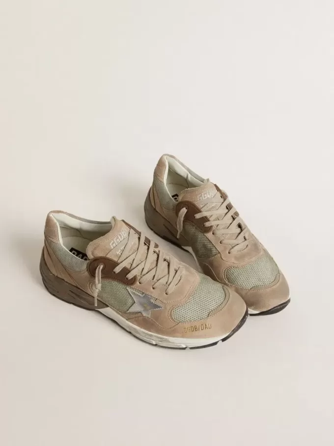 Dad-Star voor heren in beige mesh en suède met zilveren leren ster