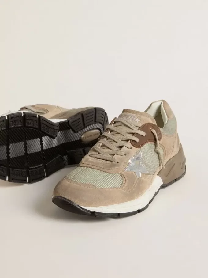 Dad-Star voor heren in beige mesh en suède met zilveren leren ster