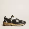 Dad-Star voor heren in zwart mesh en nappa met ijsblauwe ster