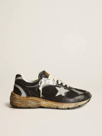 Dad-Star voor heren in zwart mesh en nappa met ijsblauwe ster