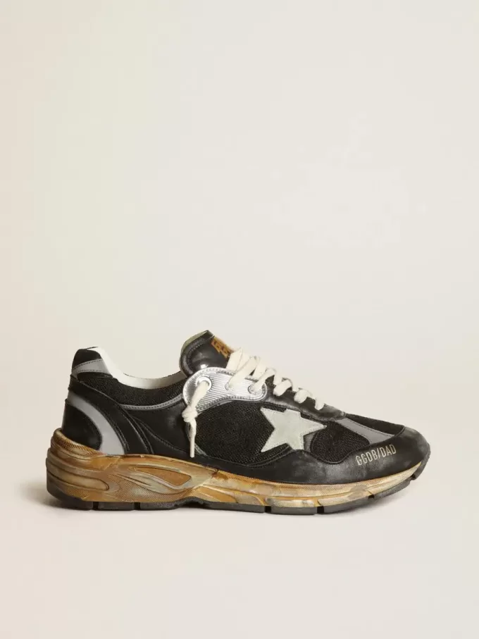 Dad-Star voor heren in zwart mesh en nappa met ijsblauwe ster