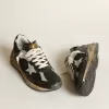 Dad-Star voor heren in zwart mesh en nappa met ijsblauwe ster