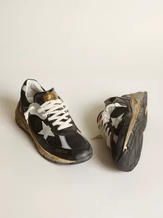 Dad-Star voor heren in zwart mesh en nappa met ijsblauwe ster