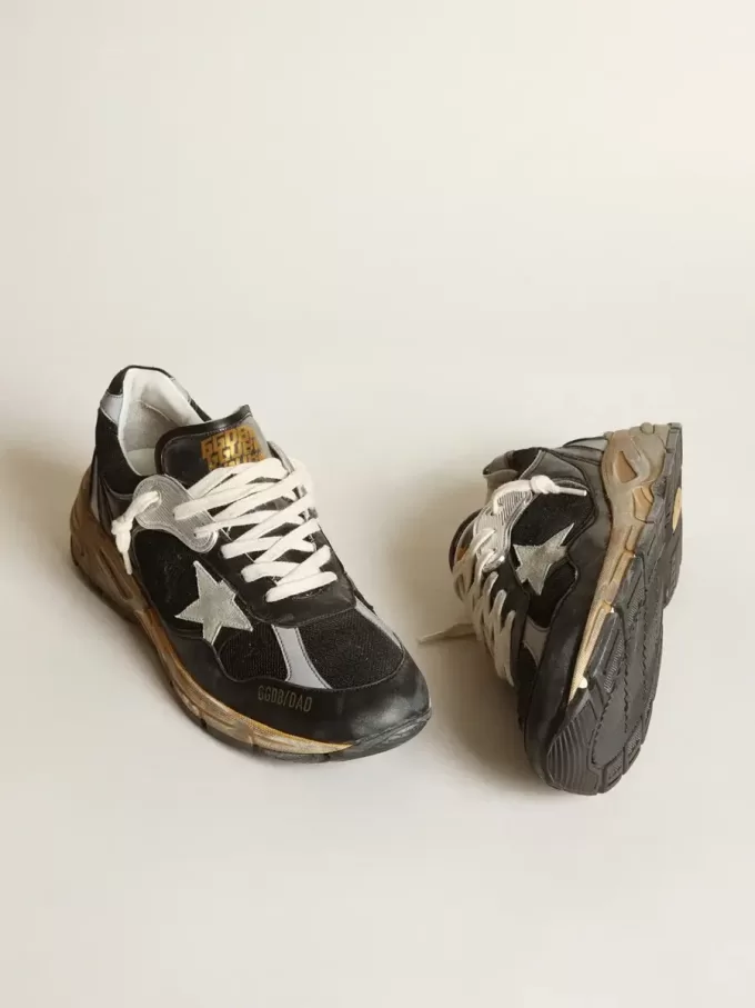 Dad-Star voor heren in zwart mesh en nappa met ijsblauwe ster
