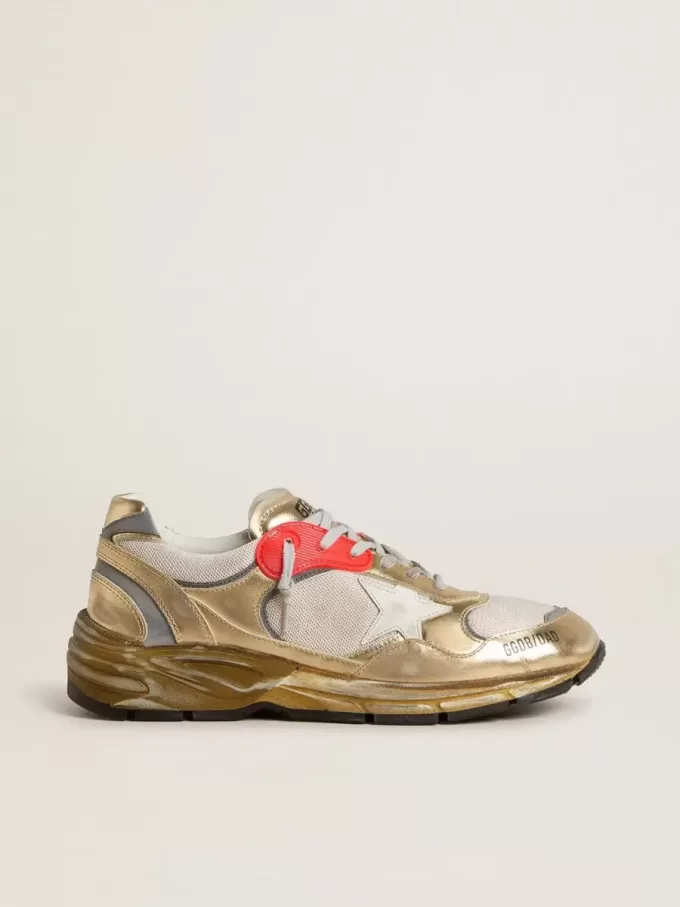 Dad-Star voor heren van mesh en goudkleurig leer met witte leren ster