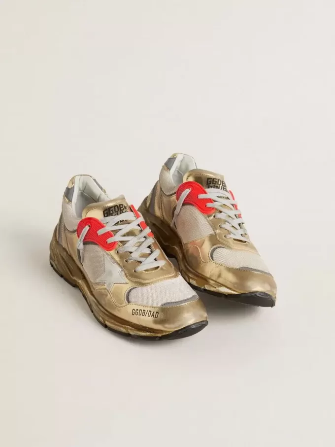Dad-Star voor heren van mesh en goudkleurig leer met witte leren ster