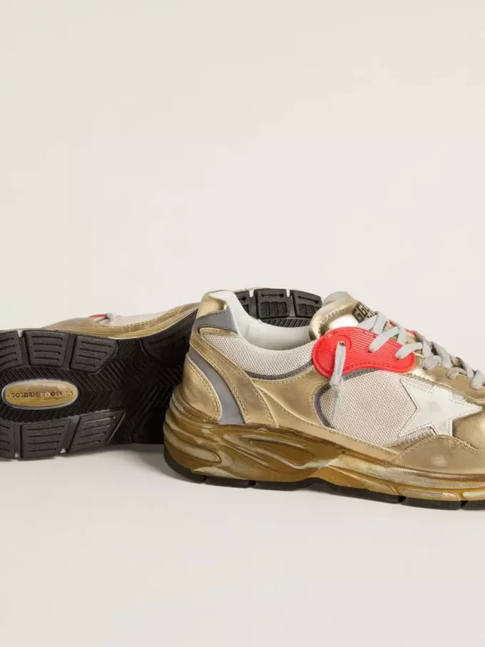 Dad-Star voor heren van mesh en goudkleurig leer met witte leren ster