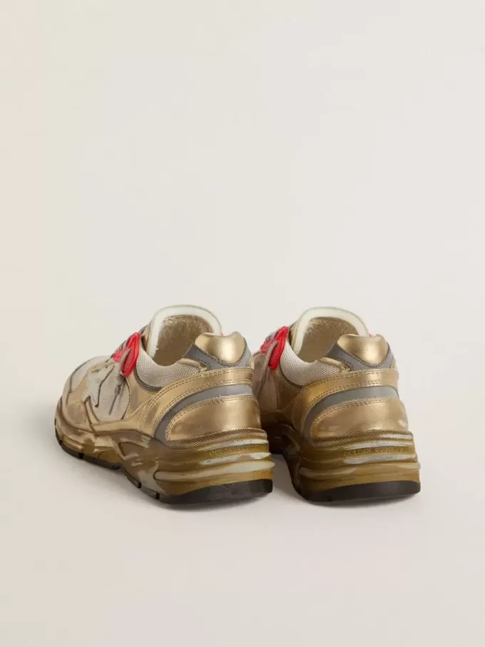 Dad-Star voor heren van mesh en goudkleurig leer met witte leren ster