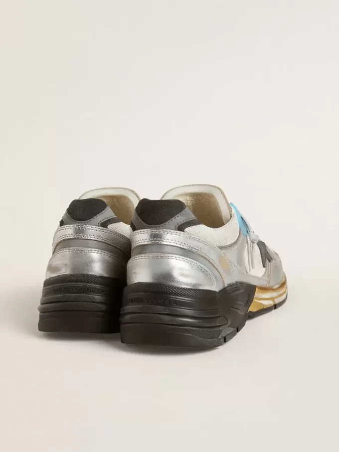 Dad-Star voor heren van mesh en zilverkleurig folieleder met zwarte leren ster