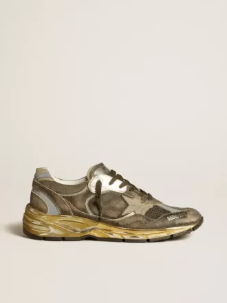 Dad-Star voor heren van suède en nylon met kaki leren ster en hielstuk