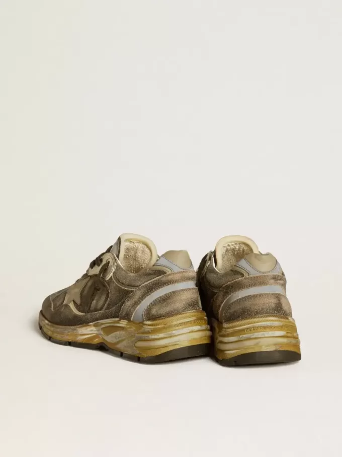 Dad-Star voor heren van suède en nylon met kaki leren ster en hielstuk