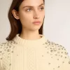Dames cropped sweater in verwassen wit met decoratieve kristallen