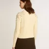 Dames cropped sweater in verwassen wit met decoratieve kristallen