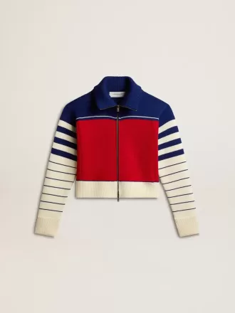 Dames cropped sweatshirt van wol met veelkleurige strepen