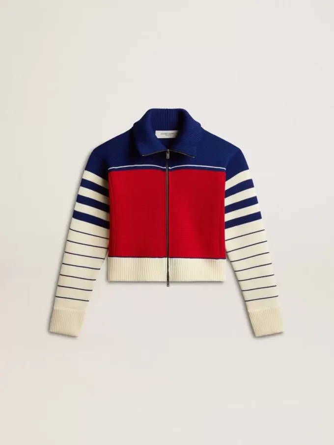 Dames cropped sweatshirt van wol met veelkleurige strepen