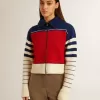 Dames cropped sweatshirt van wol met veelkleurige strepen