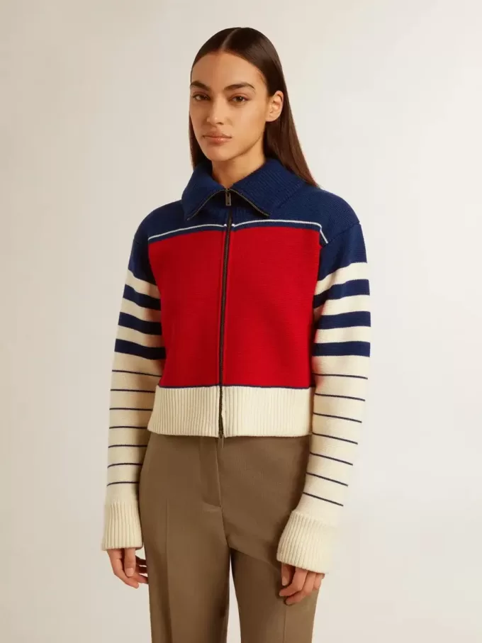 Dames cropped sweatshirt van wol met veelkleurige strepen