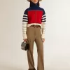 Dames cropped sweatshirt van wol met veelkleurige strepen