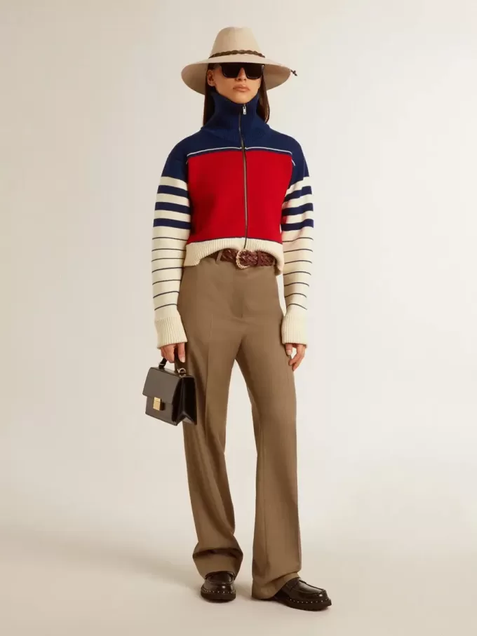 Dames cropped sweatshirt van wol met veelkleurige strepen