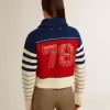 Dames cropped sweatshirt van wol met veelkleurige strepen