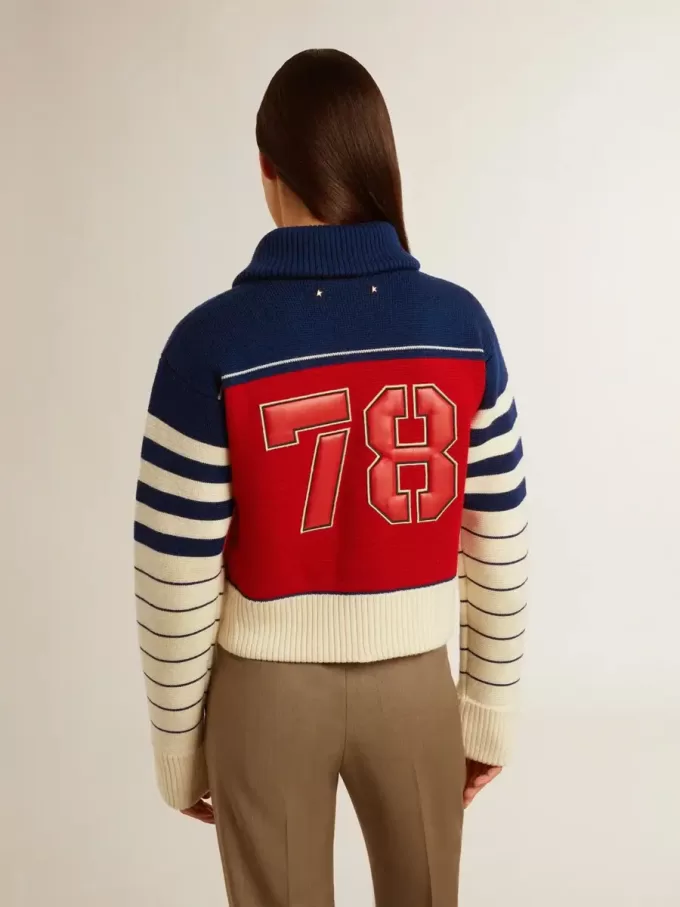 Dames cropped sweatshirt van wol met veelkleurige strepen