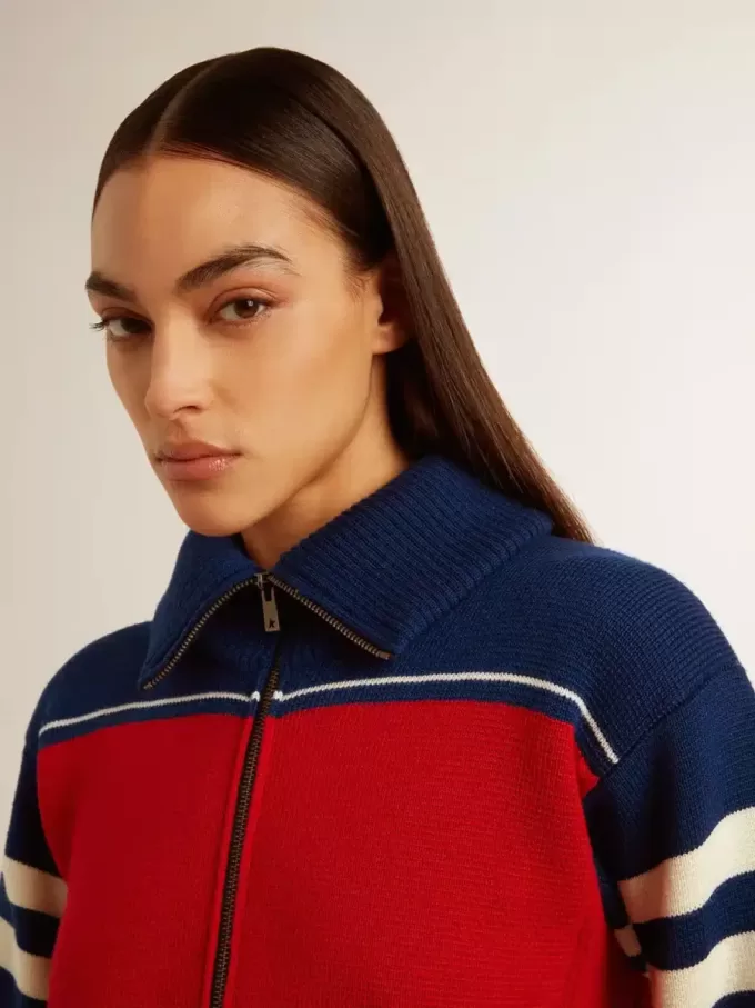 Dames cropped sweatshirt van wol met veelkleurige strepen