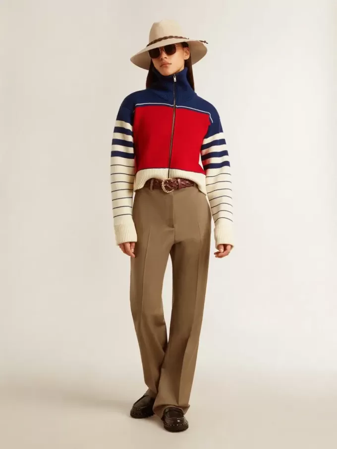 Dames cropped sweatshirt van wol met veelkleurige strepen