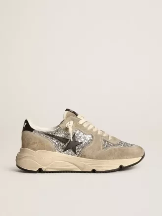 Dames Running Sole in zilver glitter en duifgrijs suède