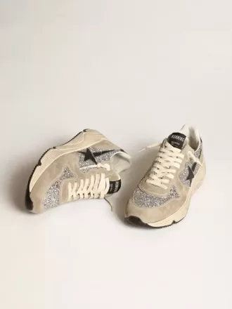 Dames Running Sole in zilver glitter en duifgrijs suède