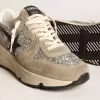 Dames Running Sole in zilver glitter en duifgrijs suède
