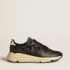 Dames Running Sole in zwart glitter met leren ster en nubuck hielstuk