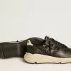 Dames Running Sole in zwart glitter met leren ster en nubuck hielstuk
