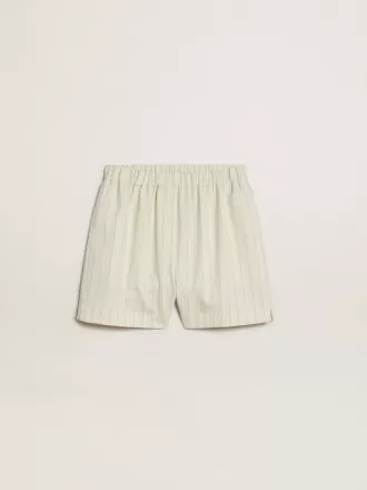 Dames short van wolmix met witte en grijze krijtstreep