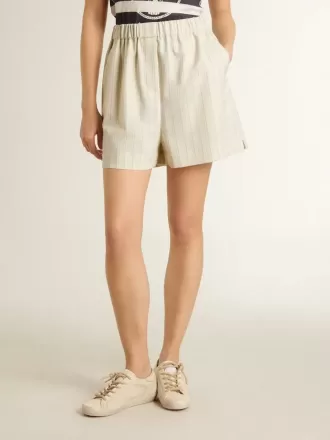Dames short van wolmix met witte en grijze krijtstreep