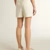 Dames short van wolmix met witte en grijze krijtstreep