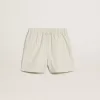 Dames short van wolmix met witte en grijze krijtstreep