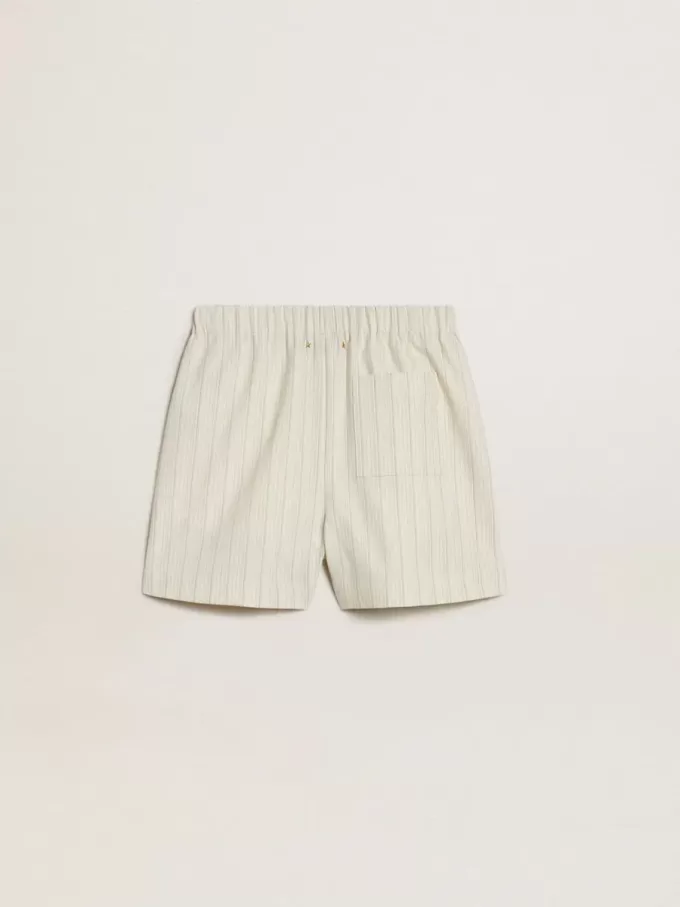 Dames short van wolmix met witte en grijze krijtstreep
