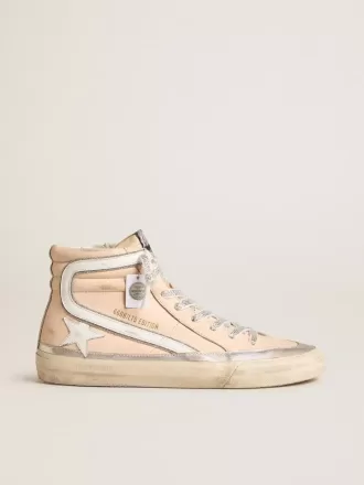 Dames Slide LTD in roze nappaleer met witte ster en Swarovski-inzetstukken