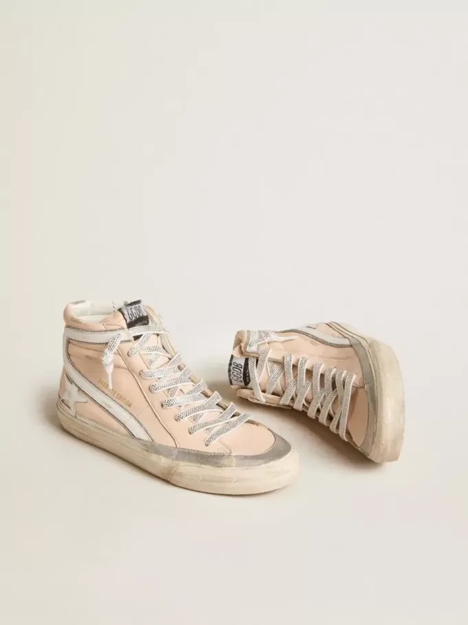 Dames Slide LTD in roze nappaleer met witte ster en Swarovski-inzetstukken