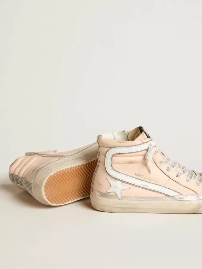 Dames Slide LTD in roze nappaleer met witte ster en Swarovski-inzetstukken